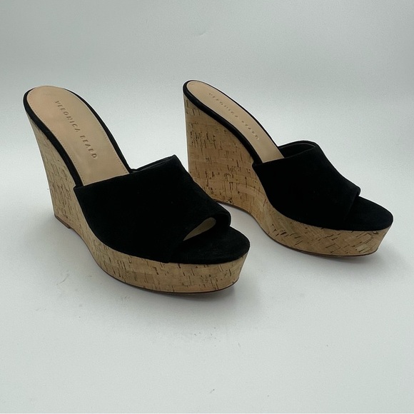 Veronica Beard Dali Platform Wedge Sandals Black suede & cork SZ 9-MSRP $300 - Picture 1 of 12